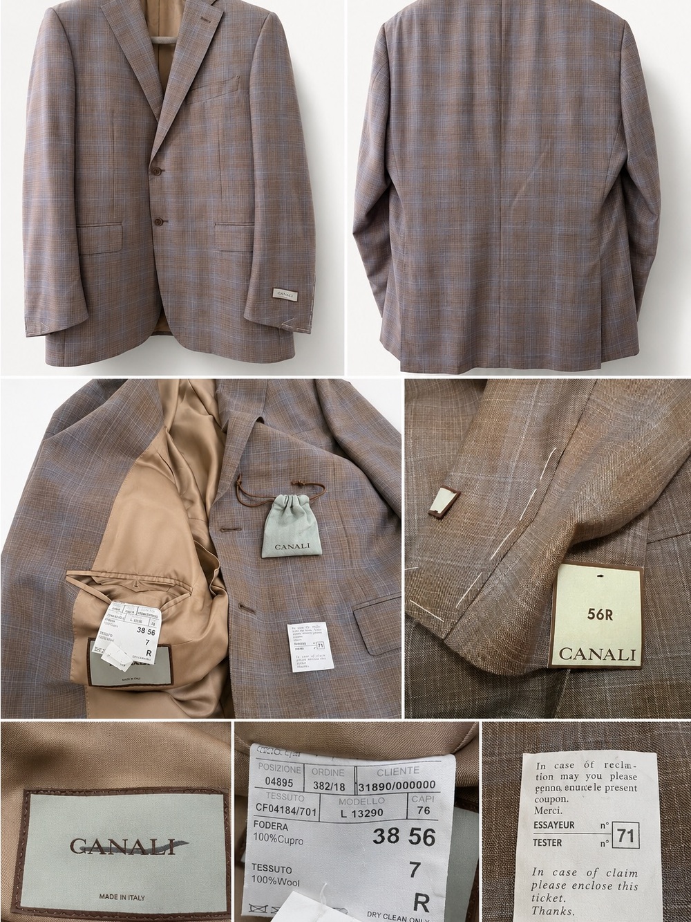 Canali Italy 56R US 46R Made in Italy 100% Wool Windowpane Sport Coat Blazer